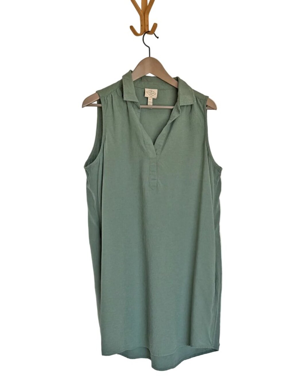 Sage Green Linen Blend Sleeveless Shirt Dress (Pockets!), Size XL - Picture 3 of 7